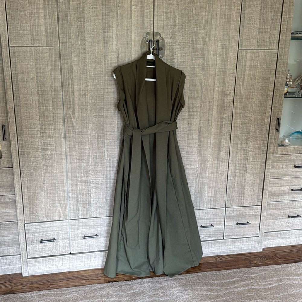 COMMENSE Cotton‎ & Linen Belted Sleeveless Open Front Long Dress - Picture 10 of 17